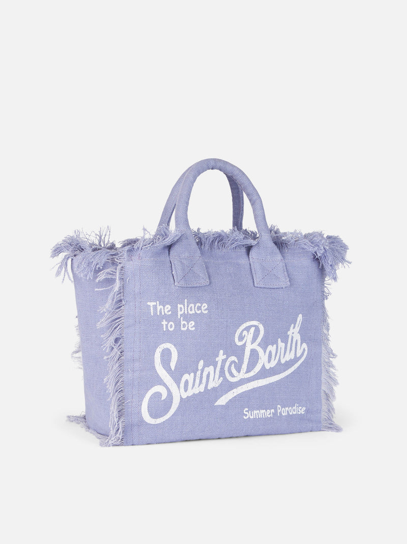 Borsa tote in lino Vanity Lilac con logo Saint Barth