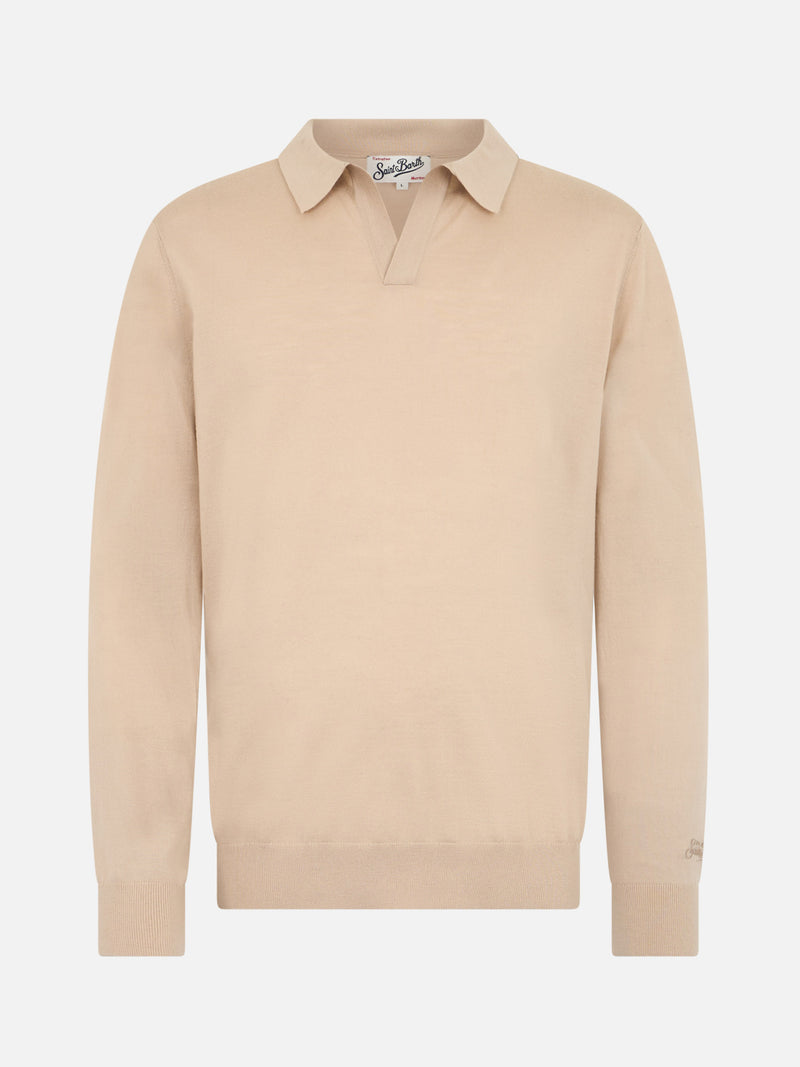 Man beige merino polo Covent