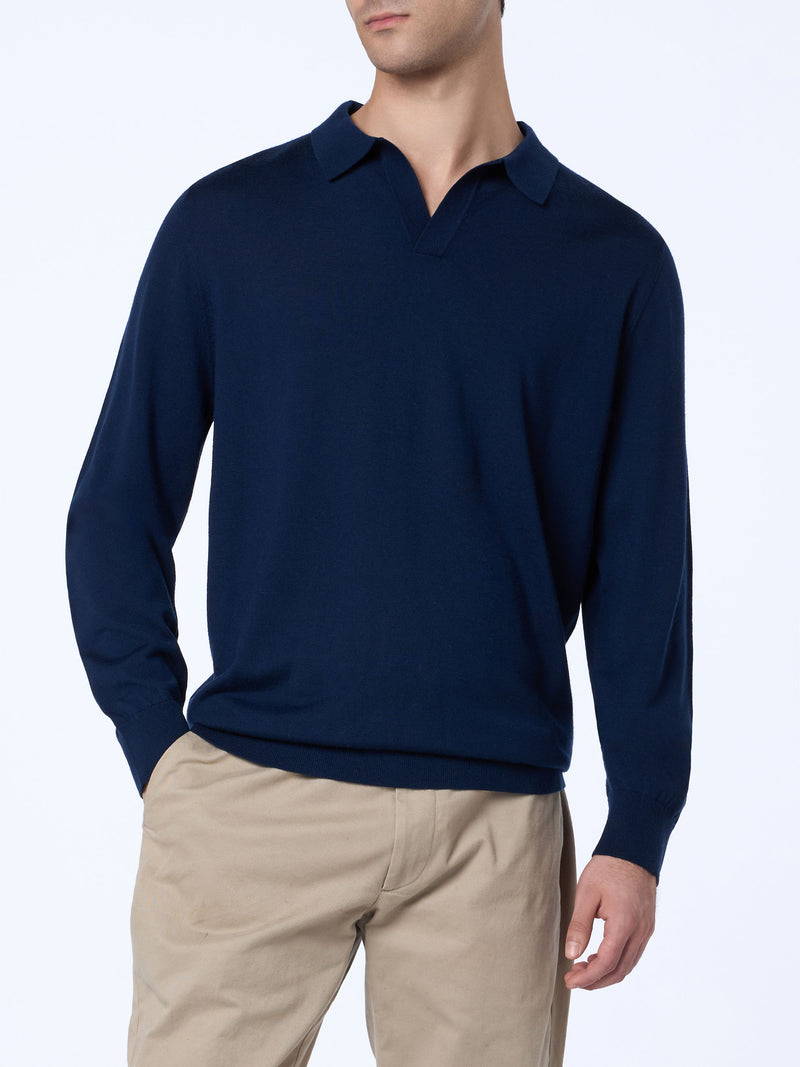 Man navy blue merino polo Covent