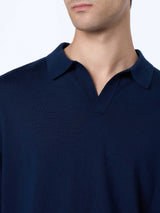 Man navy blue merino polo Covent