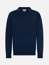 Man navy blue merino polo Covent