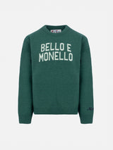 Boy green crewneck sweater Douglas with Bello e monello print