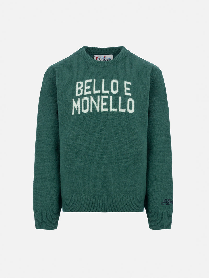 Boy green crewneck sweater Douglas with Bello e monello print