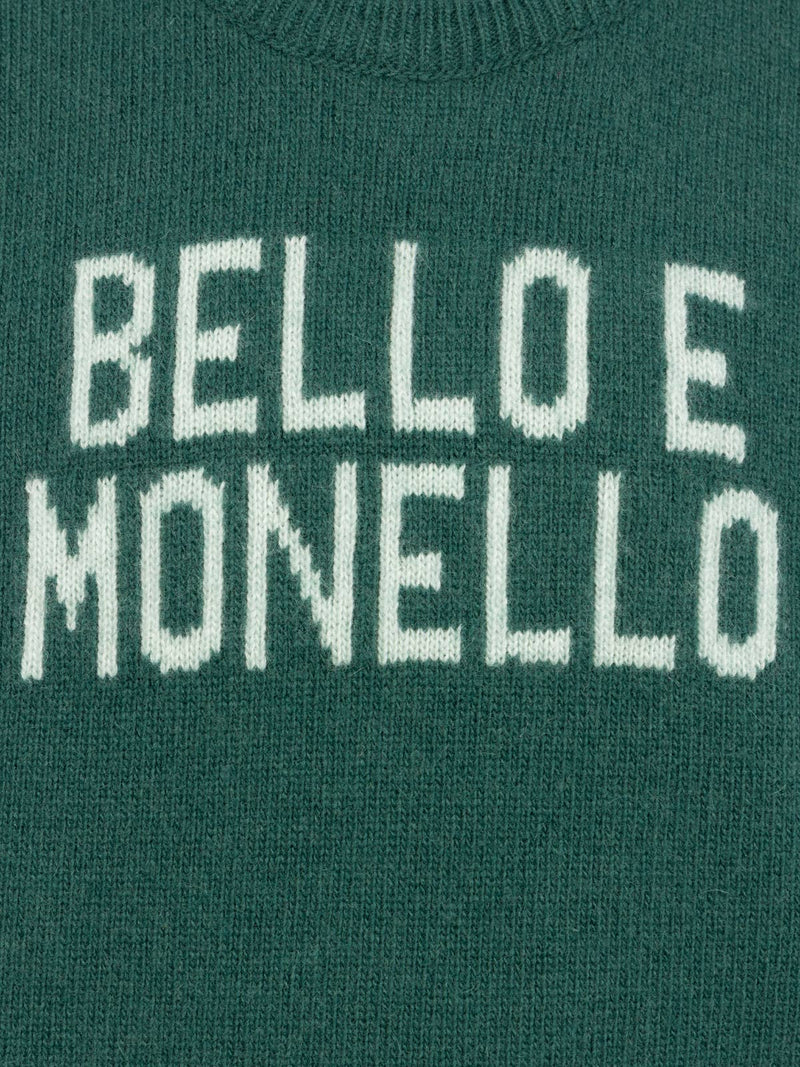 Maglione girocollo verde da bambino Douglas con stampa Bello e monello