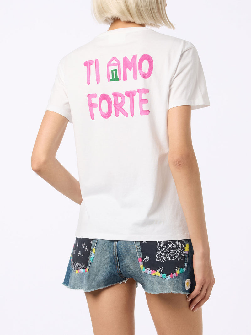 Woman cotton jersey crewneck t-shirt Emilie with Amo Forte print | ALLE BOE SPECIAL EDITION