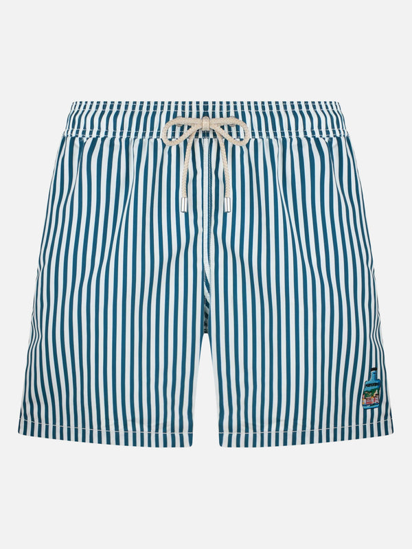 Man mid-length striped Gustavia swim shorts with Portofino Gin embroidery | PORTOFINO GIN SPECIAL EDITION