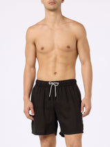 Man mid-length black linen swim-shorts Gustavia