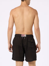 Man mid-length black linen swim-shorts Gustavia