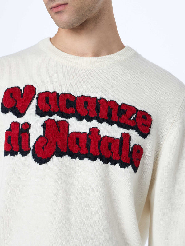 Maglia da uomo bianca Heron con stampa logo jacquard Vacanze di Natale | VACANZE DI NATALE EDIZIONE SPECIALE