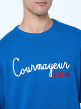 Man ski blue sweater Heron with Courma Apres ski embroidery