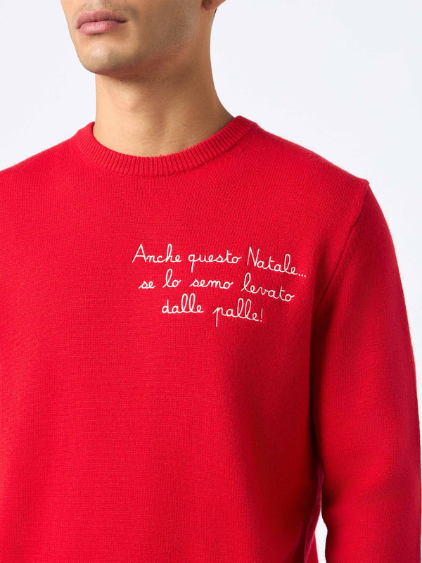 Maglia rossa da uomo Heron con ricamo Anche questo Natale... | VACANZE DI NATALE EDIZIONE SPECIALE