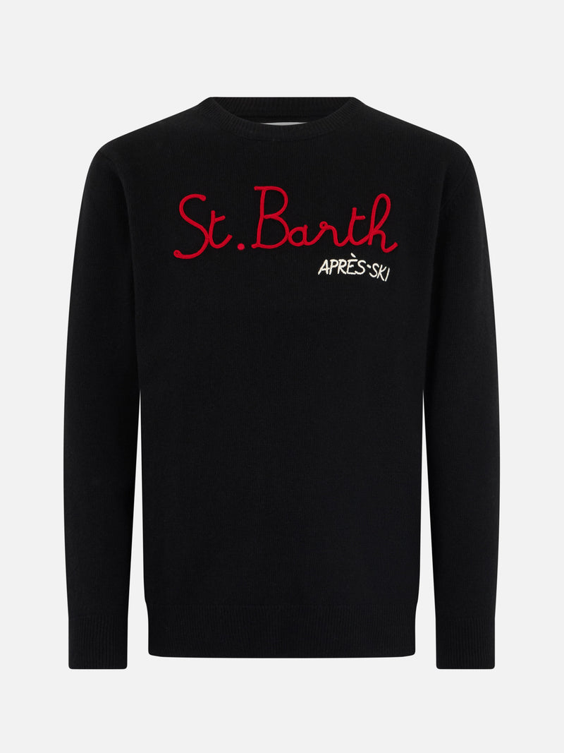 Man black sweater Heron with St. Barth Apres ski embroidery