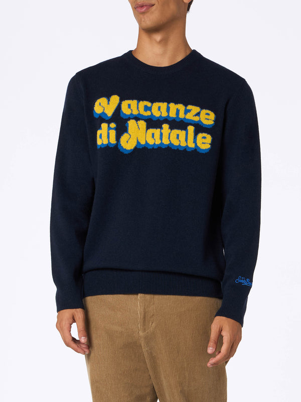 Maglia da uomo blu Heron con stampa logo jacquard Vacanze di Natale | VACANZE DI NATALE EDIZIONE SPECIALE