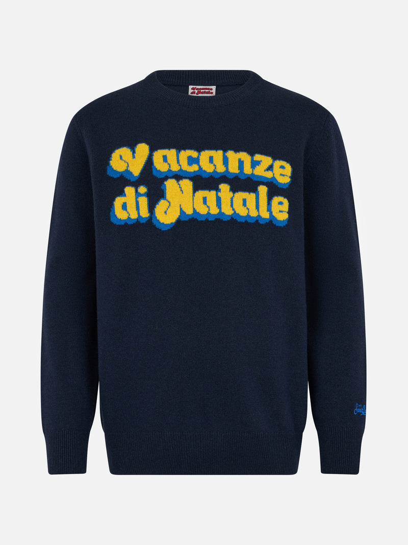 Blauer Herrenpullover Heron mit Logo-Jacquard-Print Vacanze di Natale | VACANZE DI NATALE SONDERAUSGABE