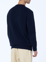 Man blue sweater Heron with St. Barth apres ski embroidery