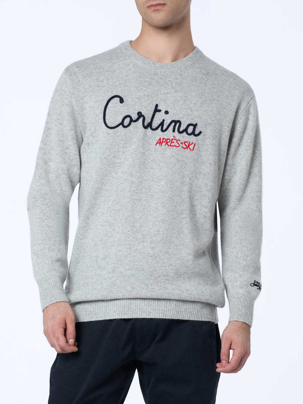 Man gray sweater Heron with Cortina apres ski embroidery