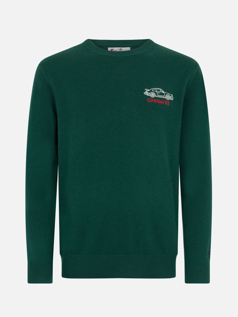 Man green sweater Heron with Cortina speed embroidery