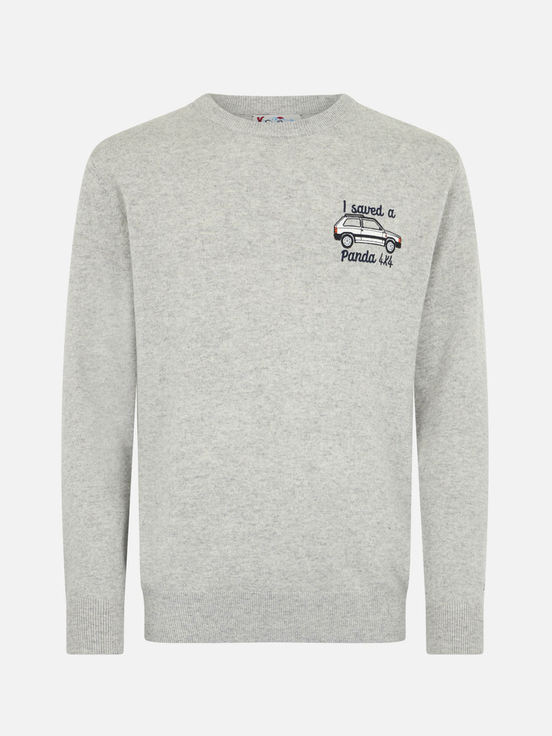 Man gray sweater Heron with Panda four embroidery | FIAT PANDA SPECIAL EDITION