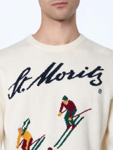 Man white sweater Heron with jacquard print St. Moritz ski | ST. MORITZ TOP OF THE WORLD SPECIAL EDITION