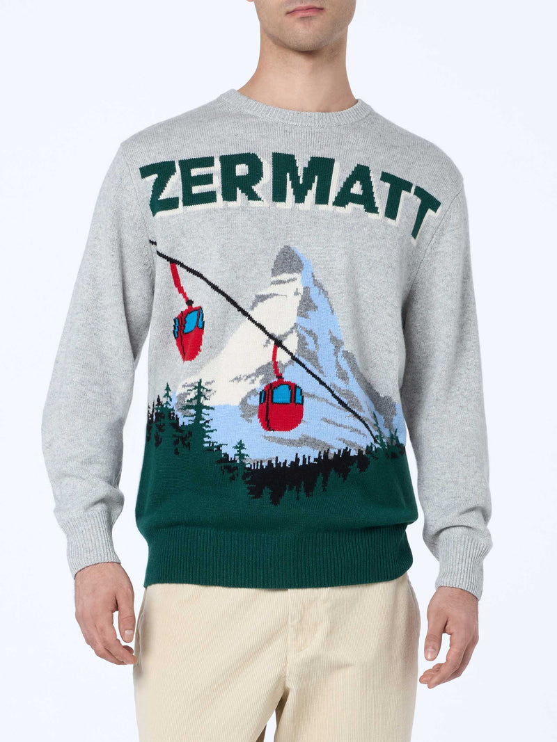 Man gray sweater Heron with Zermatt cable postcard print