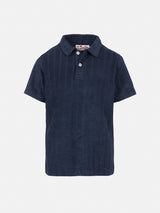 Polo da bambino in spugna blu navy Jeremy Jr con motivo a righe in rilievo