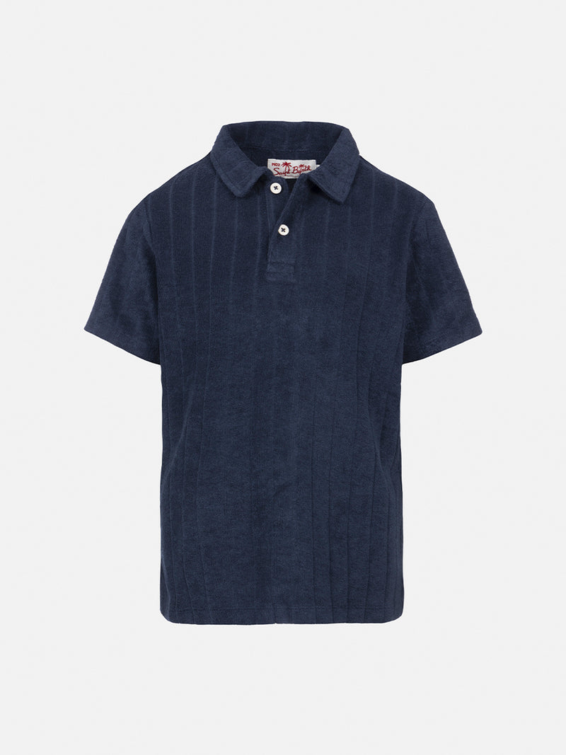 Polo da bambino in spugna blu navy Jeremy Jr con motivo a righe in rilievo