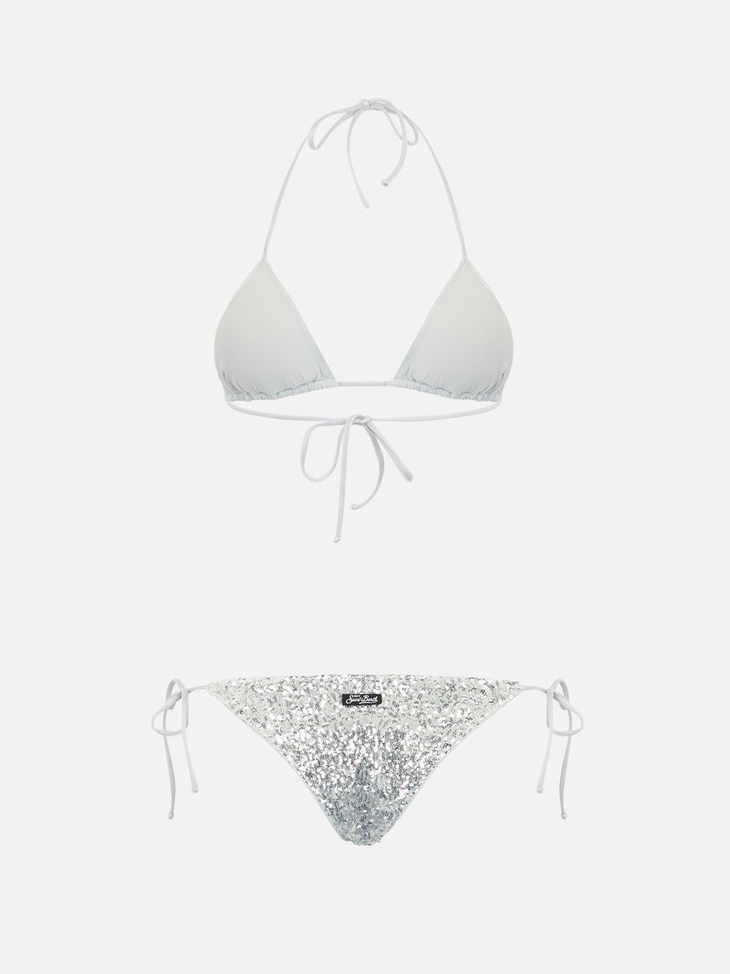 Bikini a triangolo paillettes argento da donna Leah Marielle