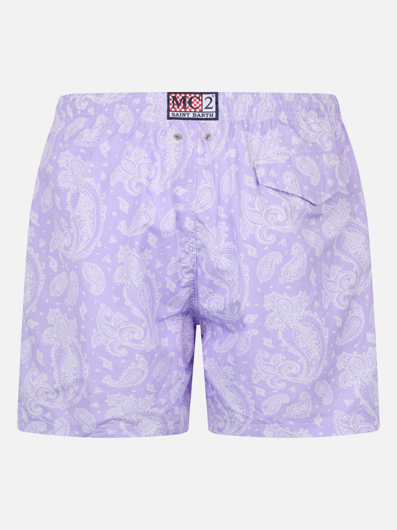 Man lightweight fabric swim-shorts Lighting with paisley print