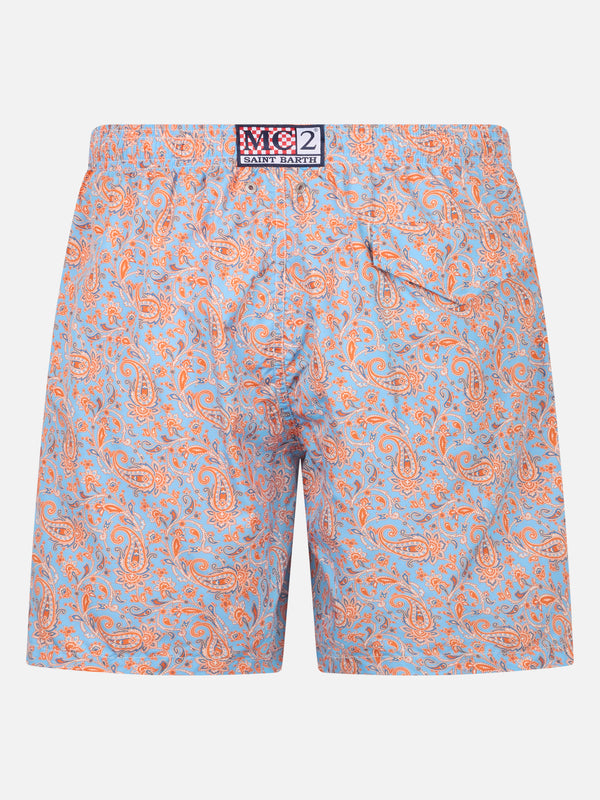 Man lightweight fabric swim-shorts Lighting with paisley print