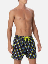 Man lightweight fabric swim-shorts Lighting Micro Fantasy with watches print