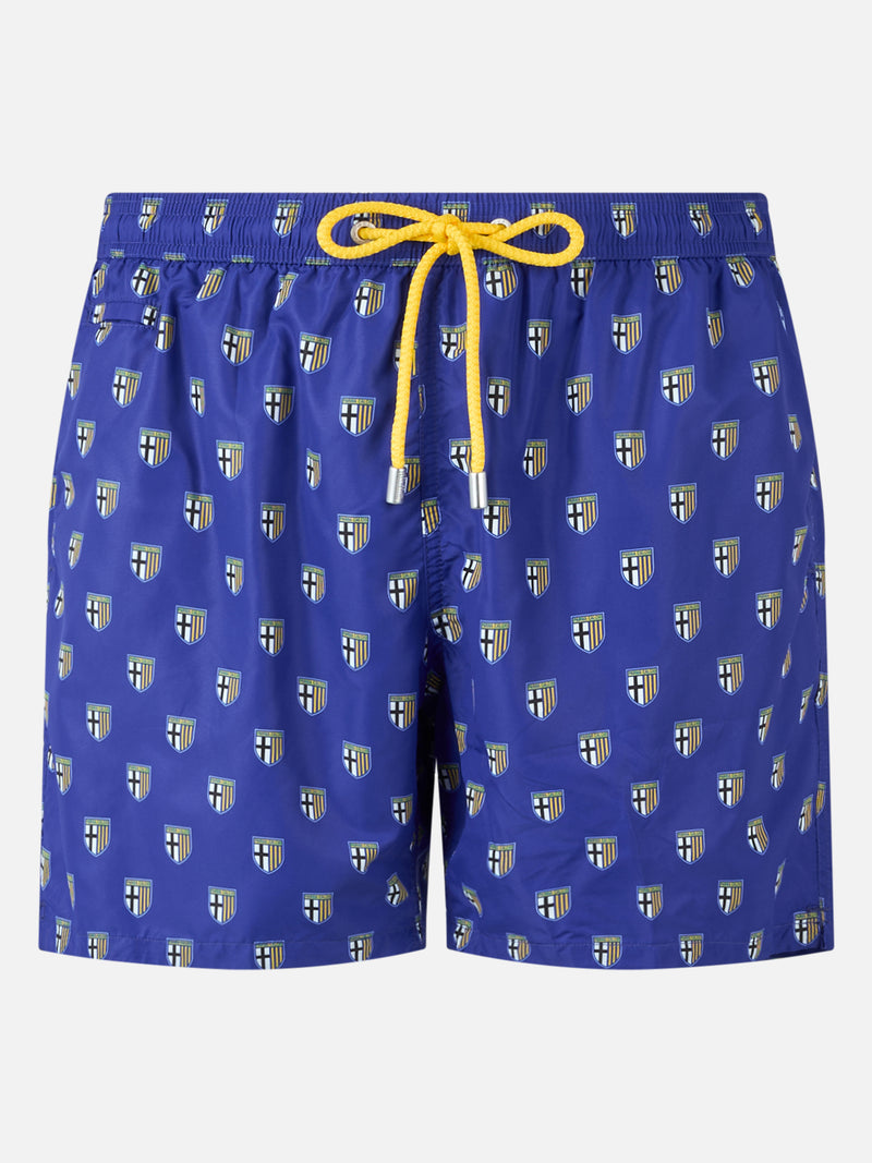 Man lightweight fabric swim shorts with Parma logo print | PARMA CALCIO SPECIAL EDITION