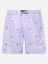 Man lightweight fabric swim-shorts Lighting with seastars embroidery