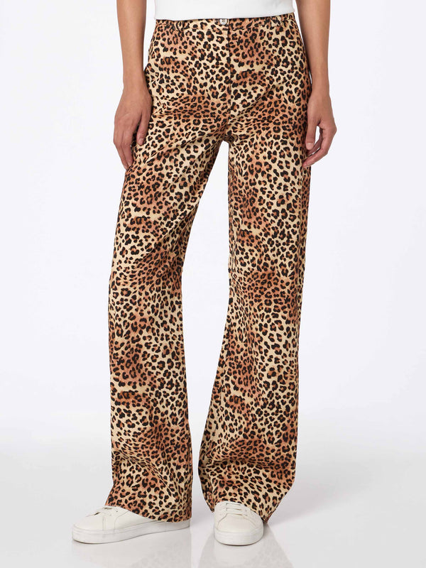 Pantalone da donna Lisbeth in velluto a coste sabbia leopardo