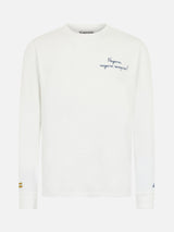 Man white t-shirt Luton with Negare, negare sempre! embroidery | VACANZE DI NATALE SPECIAL EDITION