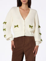 Woman white cardigan Lyza stretch bow