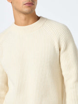 Man white ribbed sweater Marine