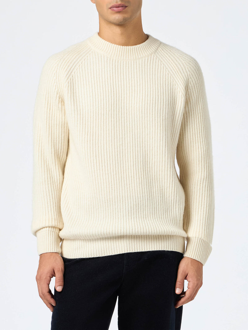 Man white ribbed sweater Marine