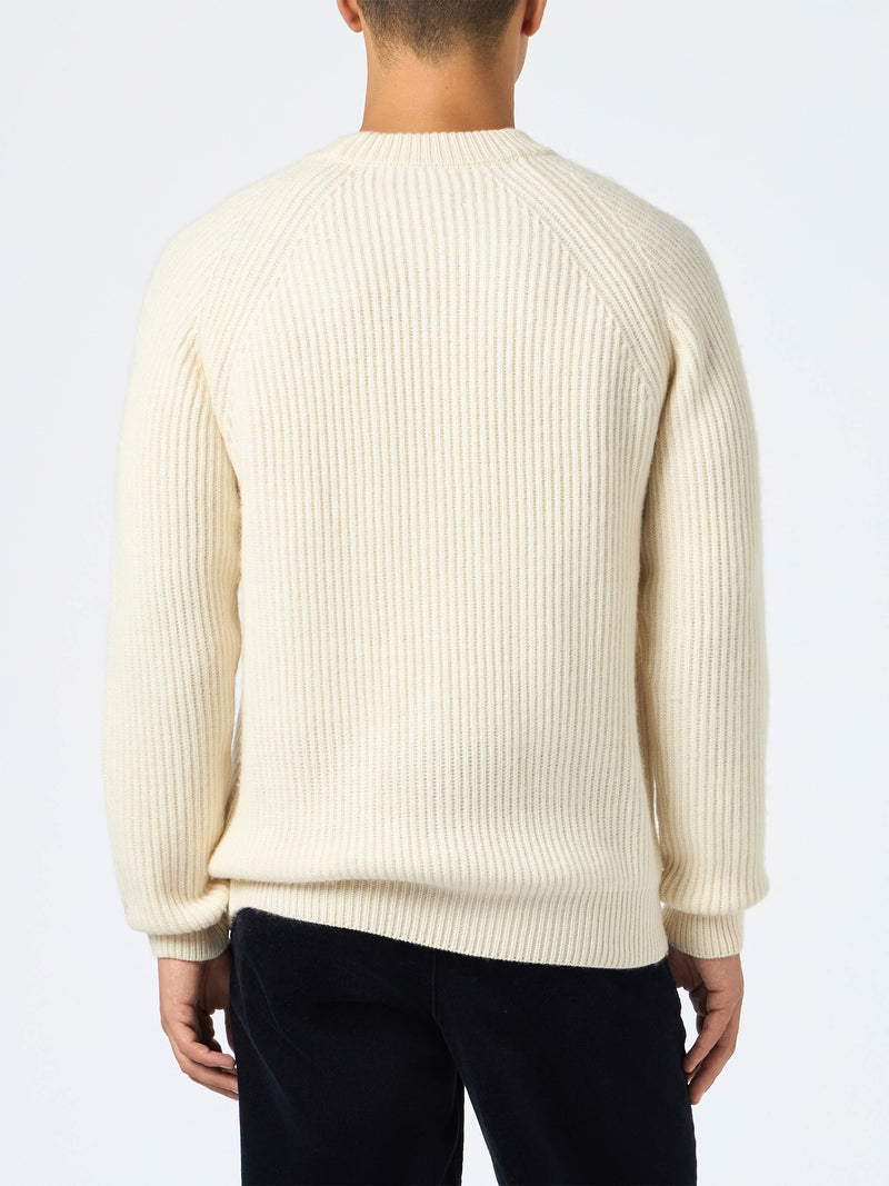 Man white ribbed sweater Marine