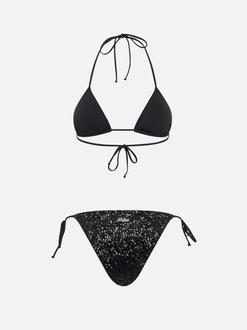 Bikini a triangolo paillettes nere da donna Leah Marielle