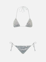 Woman silver sequins triangle bikini Leah Marielle