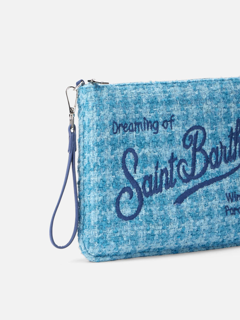 Blue tweed Parisienne pouch with chain