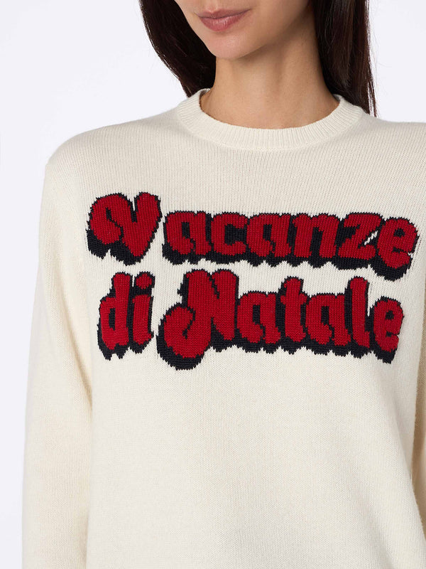 Maglia bianca da donna  New Queen con stampa logo Vacanze di Natale | VACANZE DI NATALE EDIZIONE SPECIALE