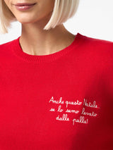 Maglia rossa da donna New Queen con ricamo Anche questo Natale... | VACANZE DI NATALE EDIZIONE SPECIALE