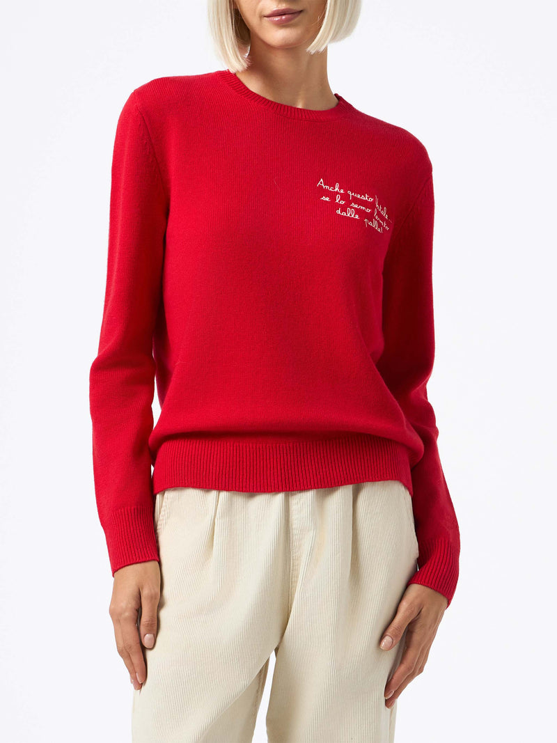 Woman red sweater New Queen with Anche questo Natale... embroidery |  VACANZE DI NATALE SPECIAL EDITION