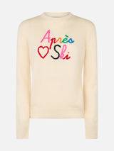 Maglione bianco da donna New Queen con ricamo Apres love Ski