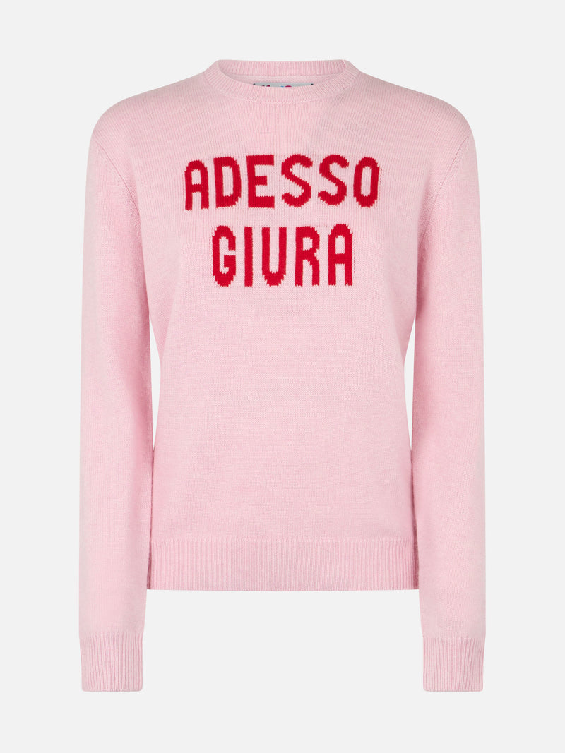 Woman pink sweater New Queen with Giura print