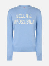 Woman light blue sweater New Queen with Bella e Impossibile print