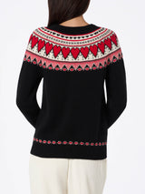 Maglione da donna nero New Queen con stampa cuori Fair Isle