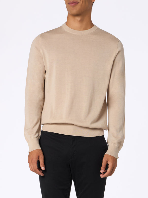 Man Regent beige merino wool sweater