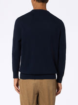 Man navy blue blended cashmere crewneck sweater Regent